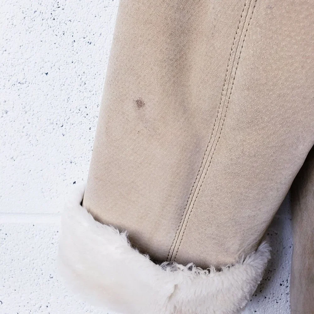 Sag Harbor Vintage Tan Suede Coat Womens Large Faux Fur Lined Oversized Mid-Leng